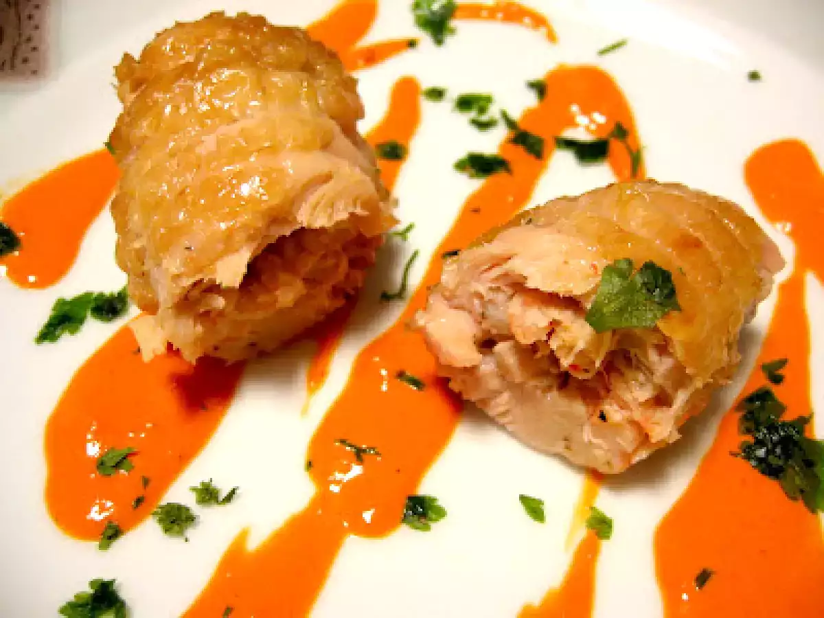 FILETES DE PAVO AL TOMILLO RELLENOS DE GAMBAS AL AJILLO