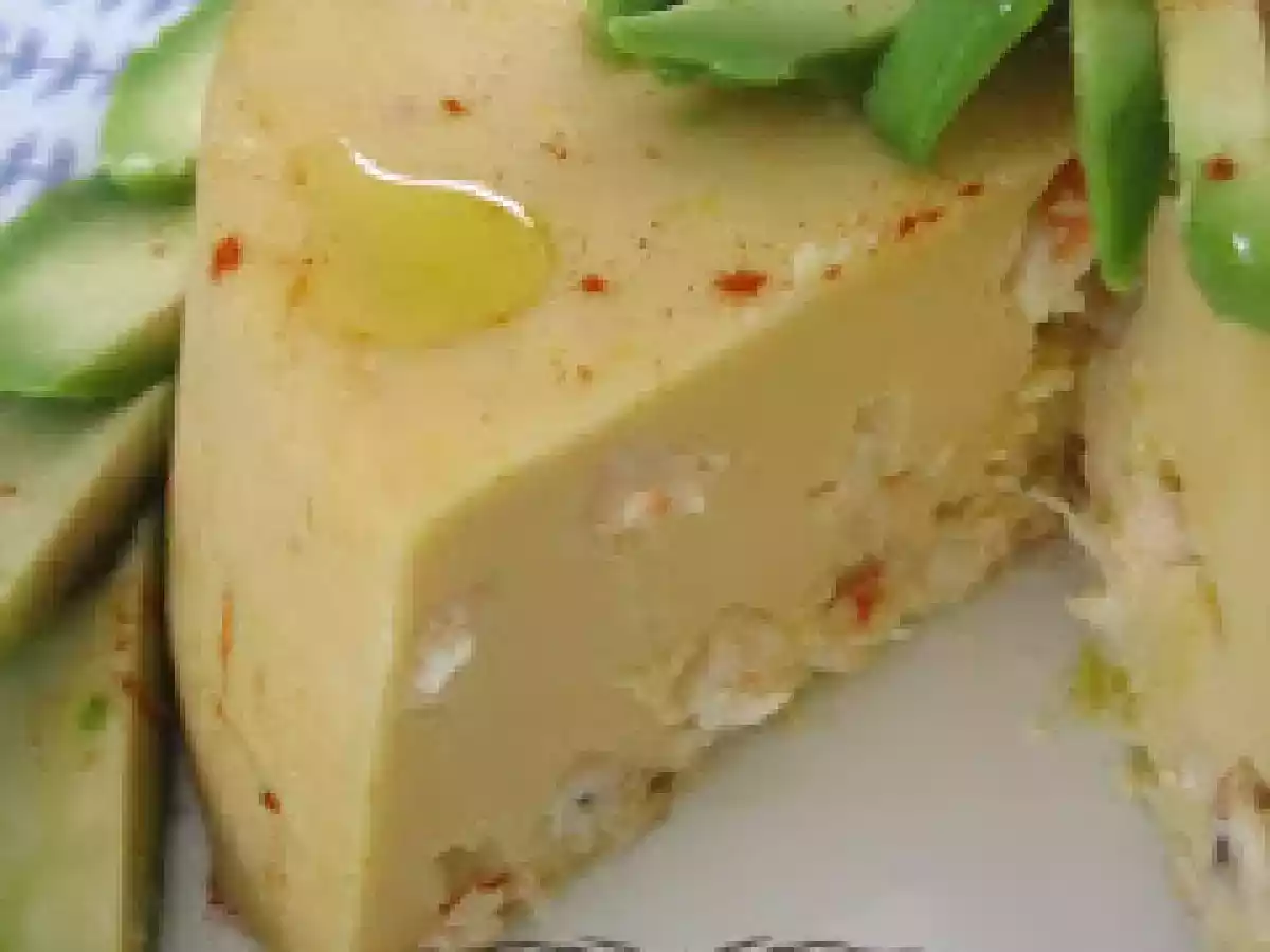 Flan de espárragos y langostinos