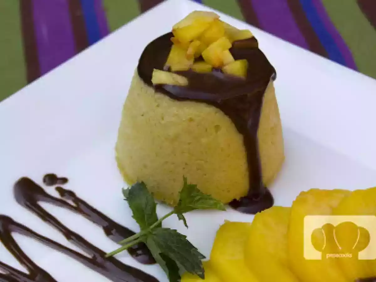 Flan de melocotón con chocolate