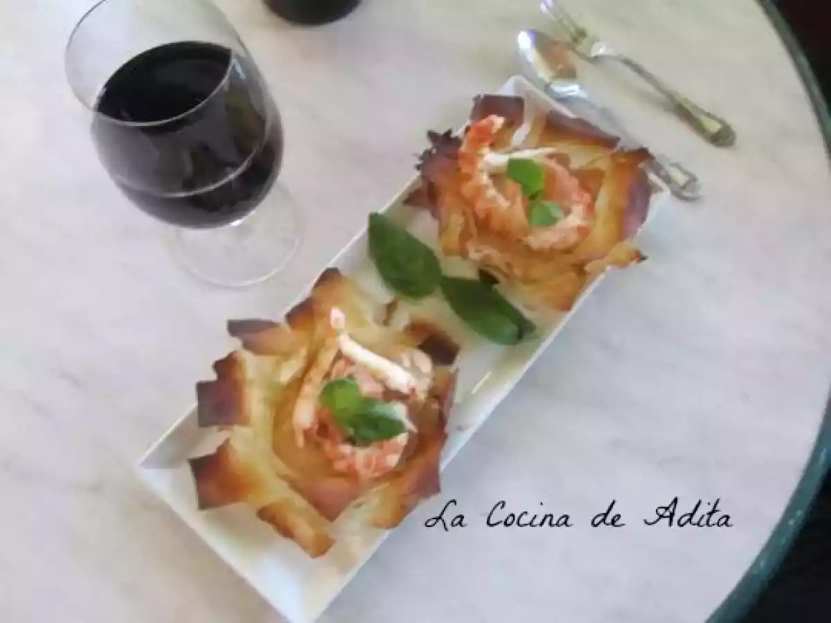 Flores de pasta filo con langostinos - foto 6