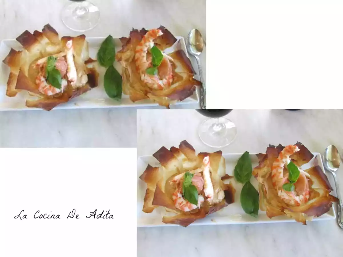 Flores de pasta filo con langostinos - foto 8