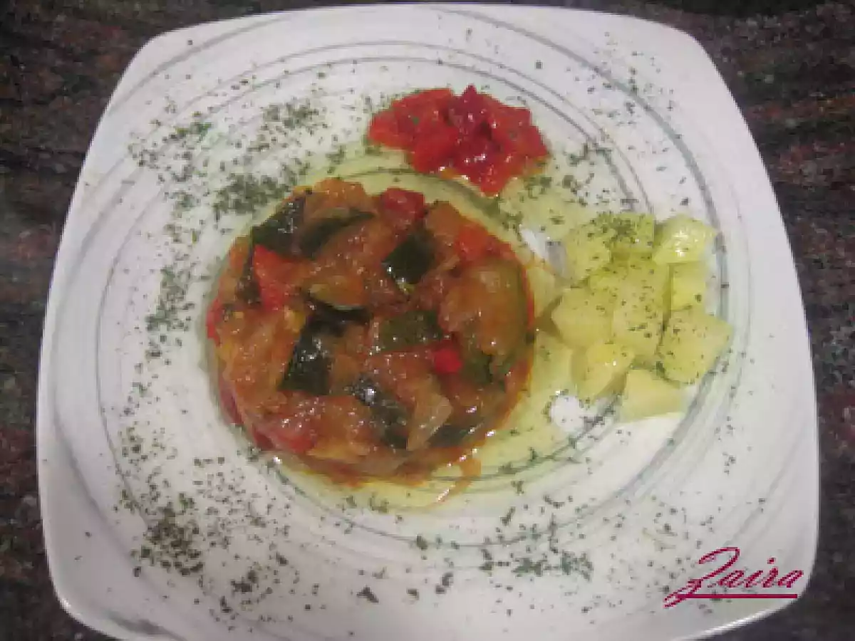 Fritada de berenjenas y calabacín con aceite de orégano