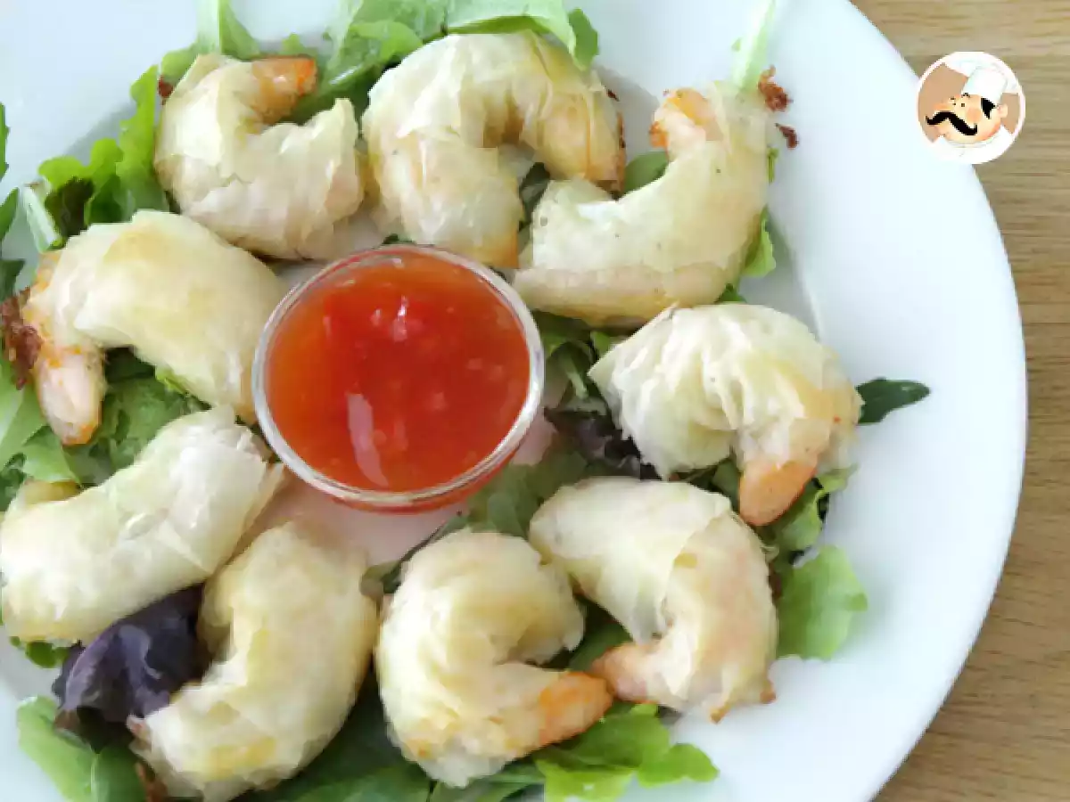Gambas crujientes en masa filo