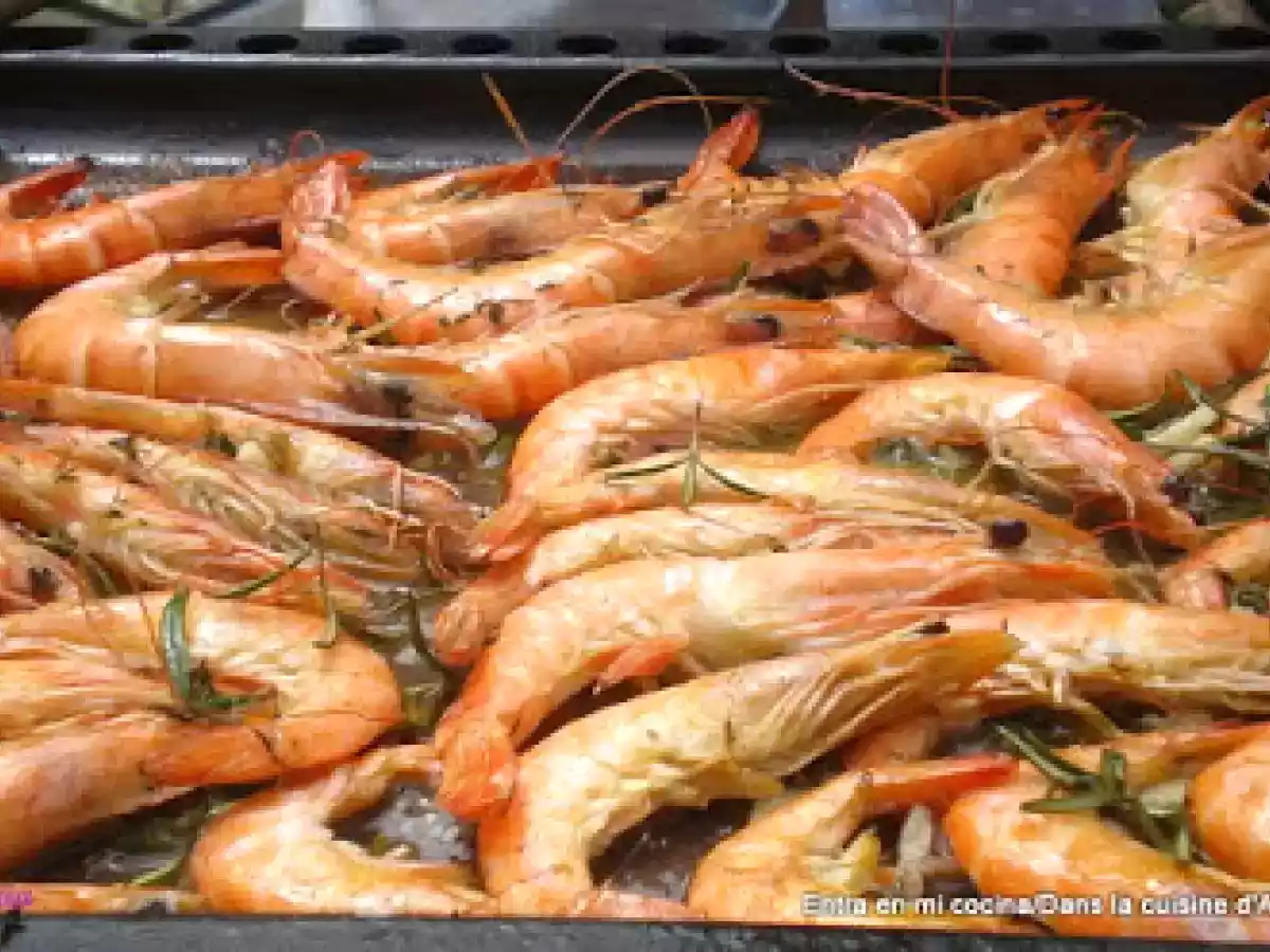 Gambas flambeadas a la barbacoa