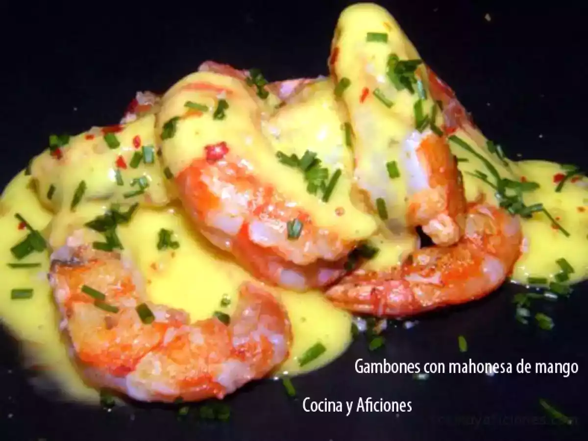Gambones con mahonesa de mango, receta