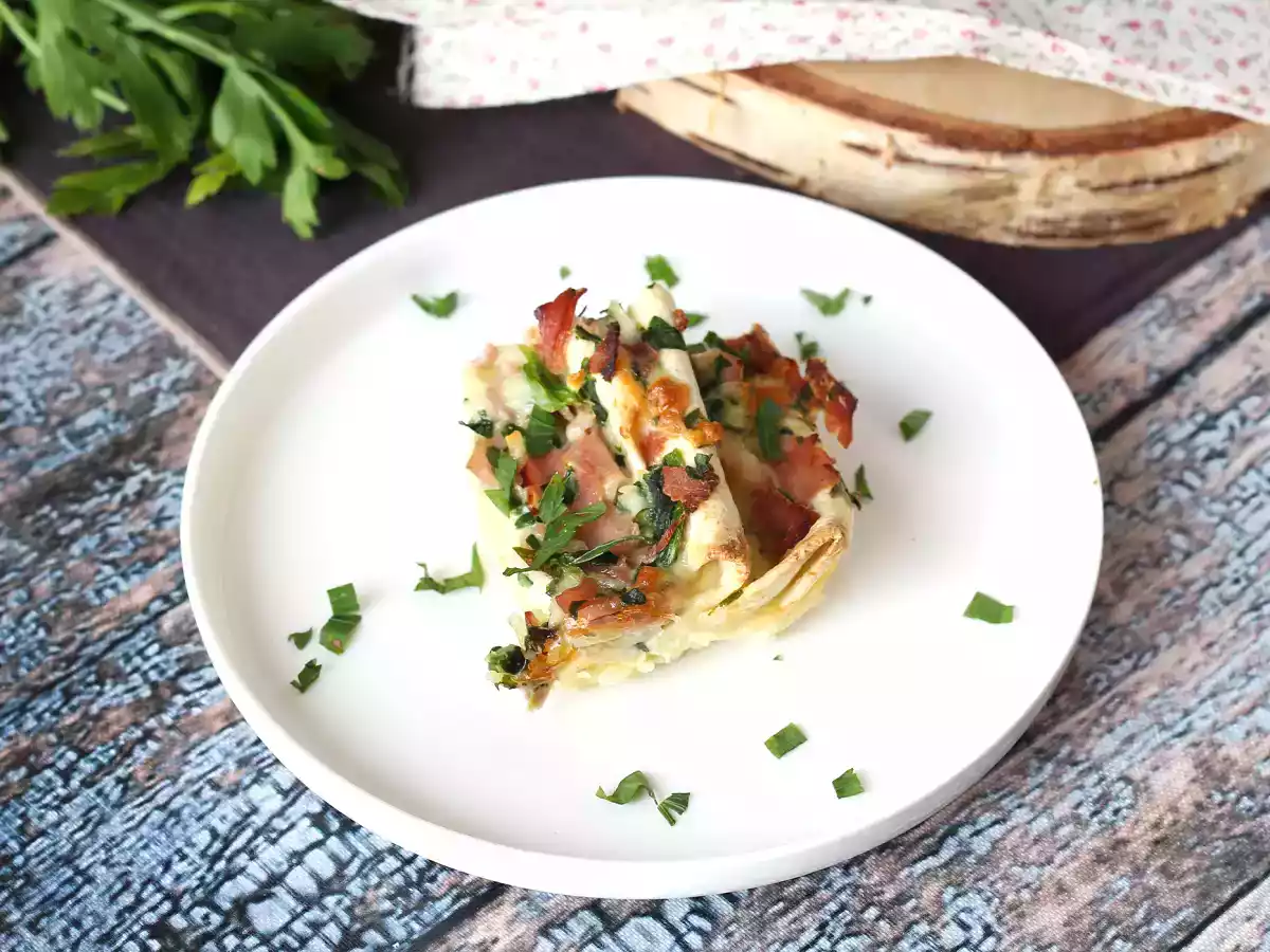 Gratinado de tortillas con jamón, espinacas y mozzarella, al estilo crinkle cake - foto 4