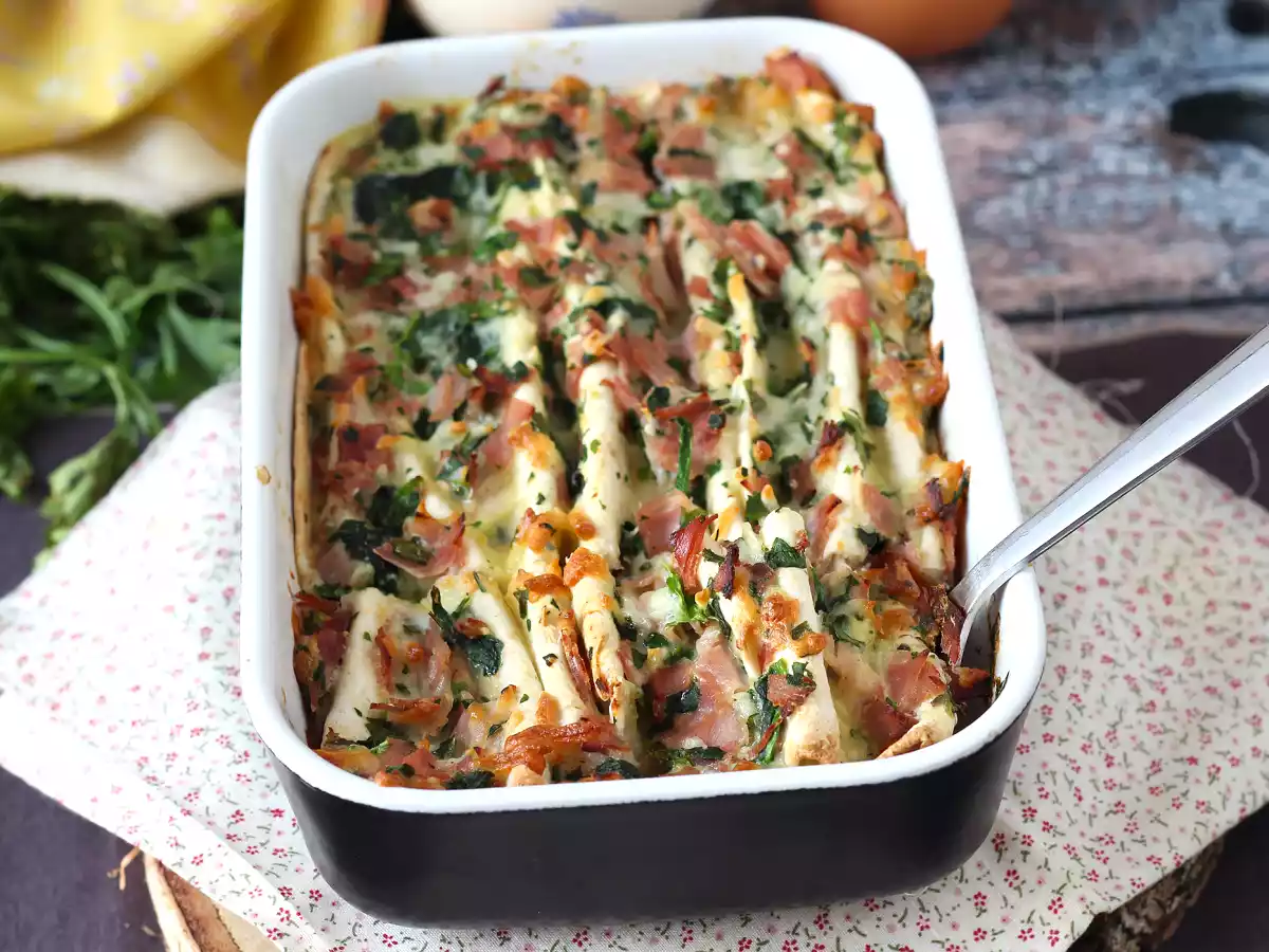 Gratinado de tortillas con jamón, espinacas y mozzarella, al estilo crinkle cake - foto 8