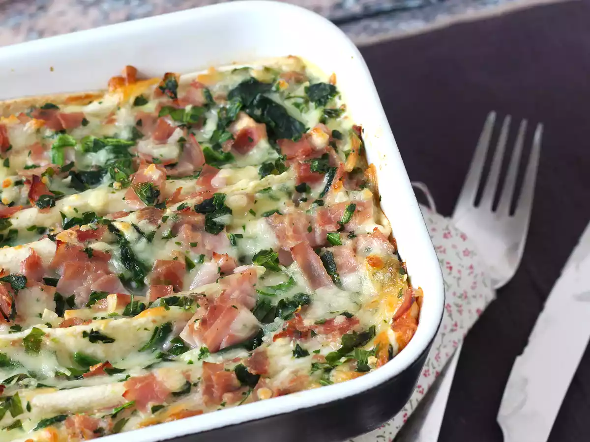 Gratinado de tortillas con jamón, espinacas y mozzarella, al estilo crinkle cake - foto 9