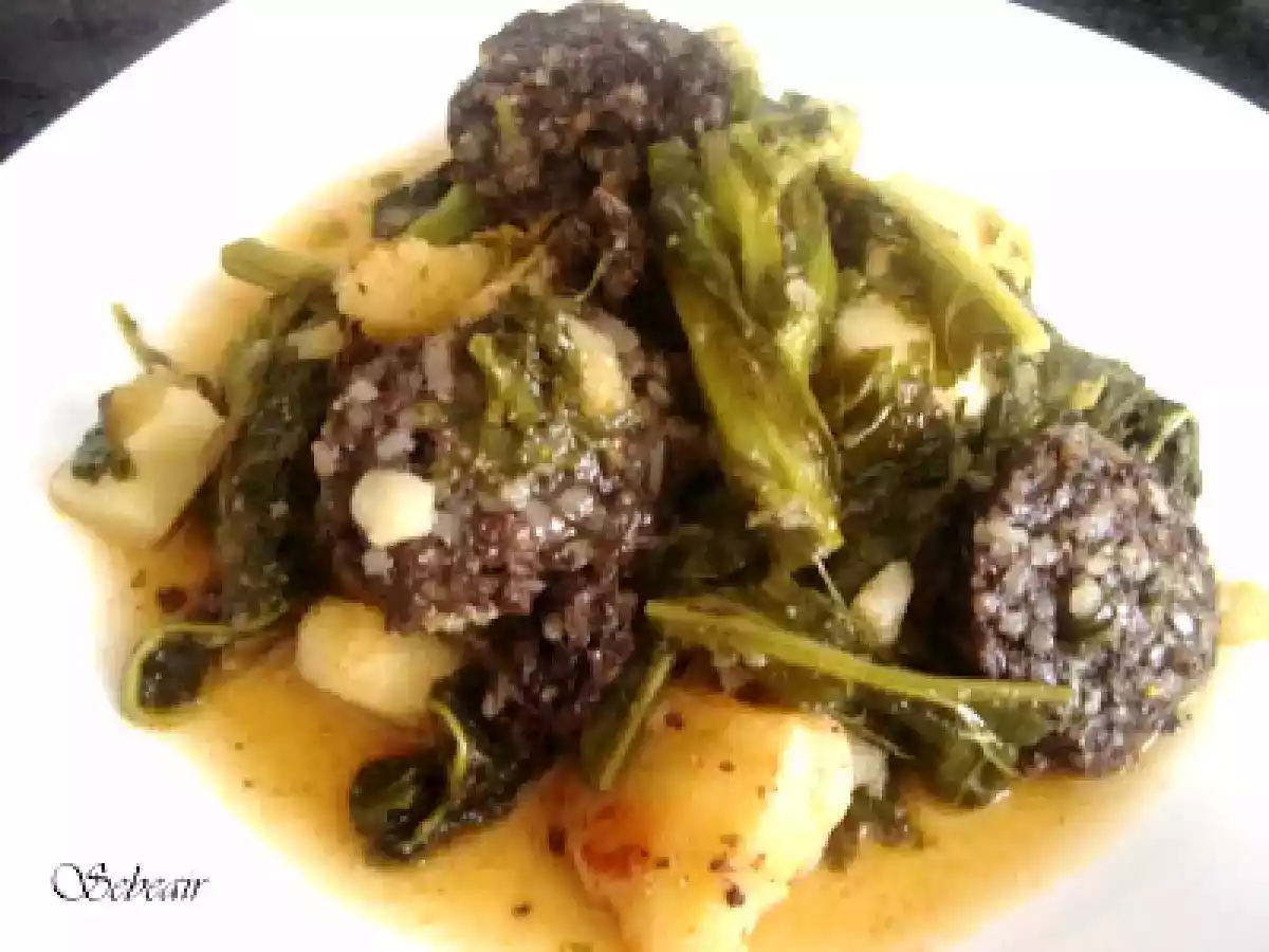 GRELOS CON PATATAS Y MORCILLA DE VERDURAS RIOS (fussioncook)