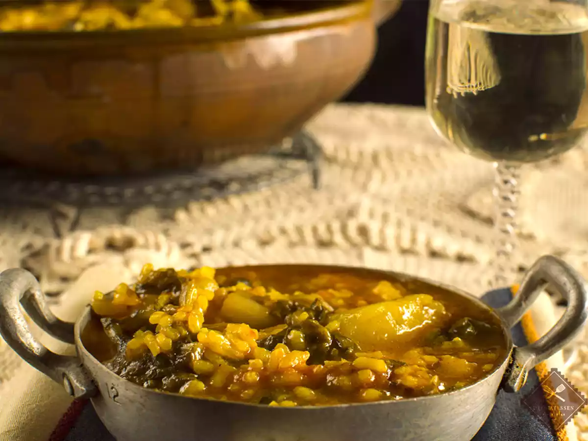 Guiso casero de arroz con acelgas