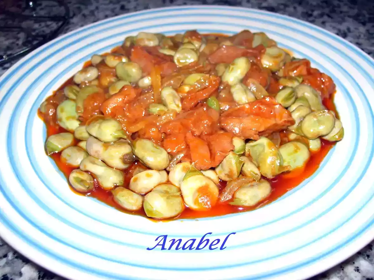 Habas con calamares a la americana