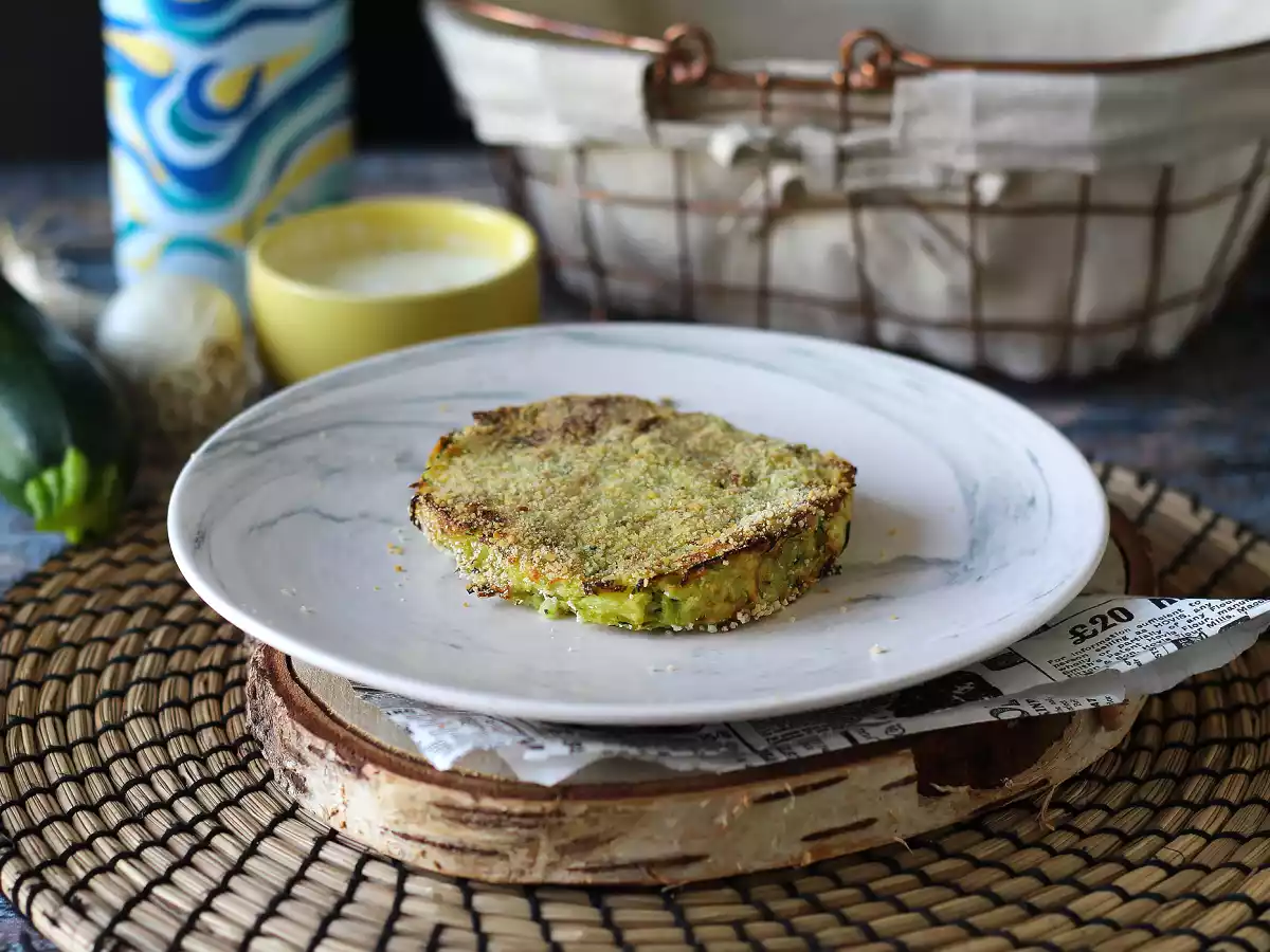 Hamburguesa vegetariana de calabacín y patata en freidora de aire - foto 2