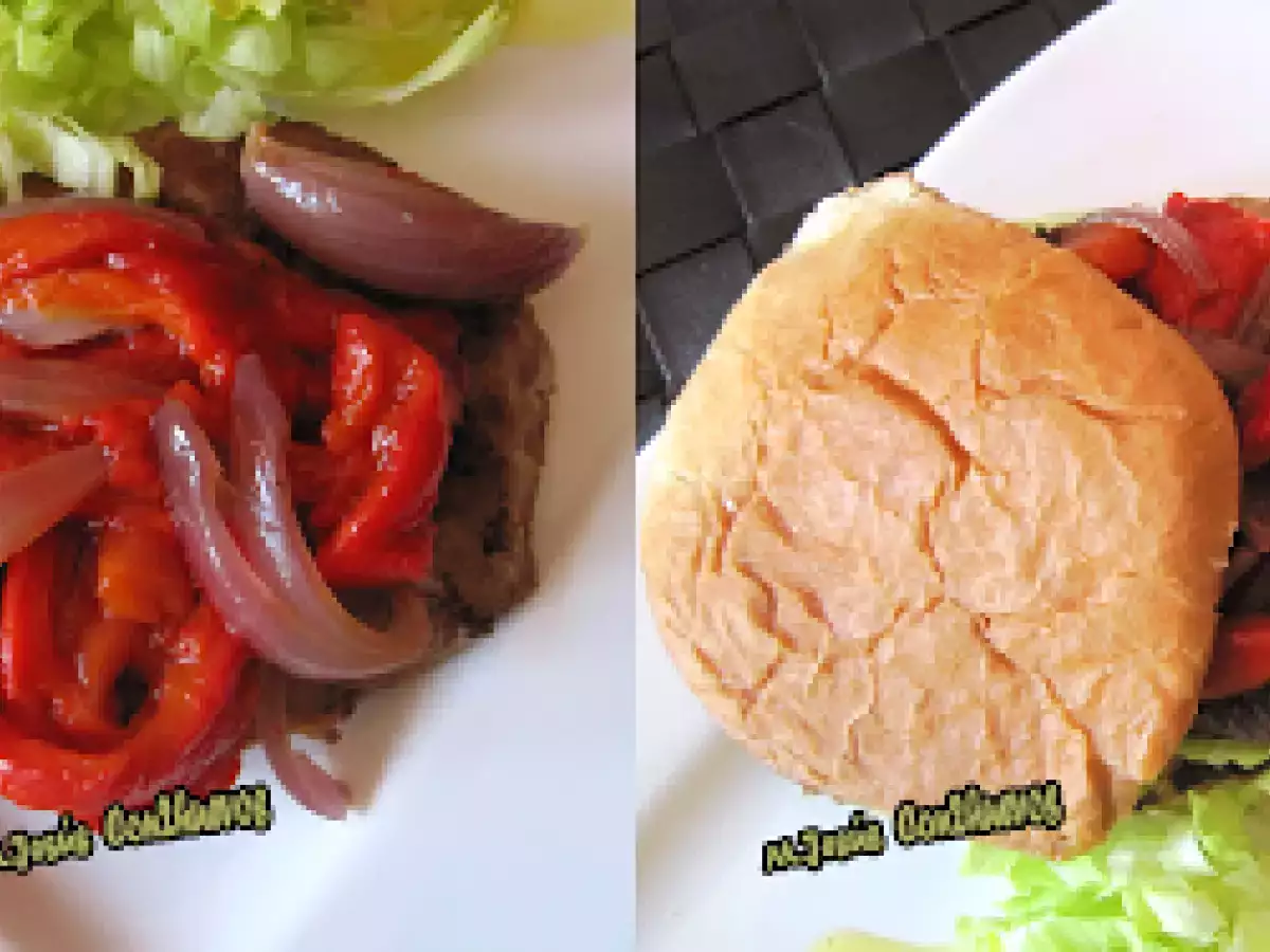 HAMBURGUESAS DE ATÚN CON PIMIENTOS Y CEBOLLAS ASADOS - foto 2