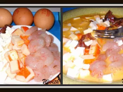 Huevos con queso, surimi, gambas, anchoas y brotes de soja, foto 2