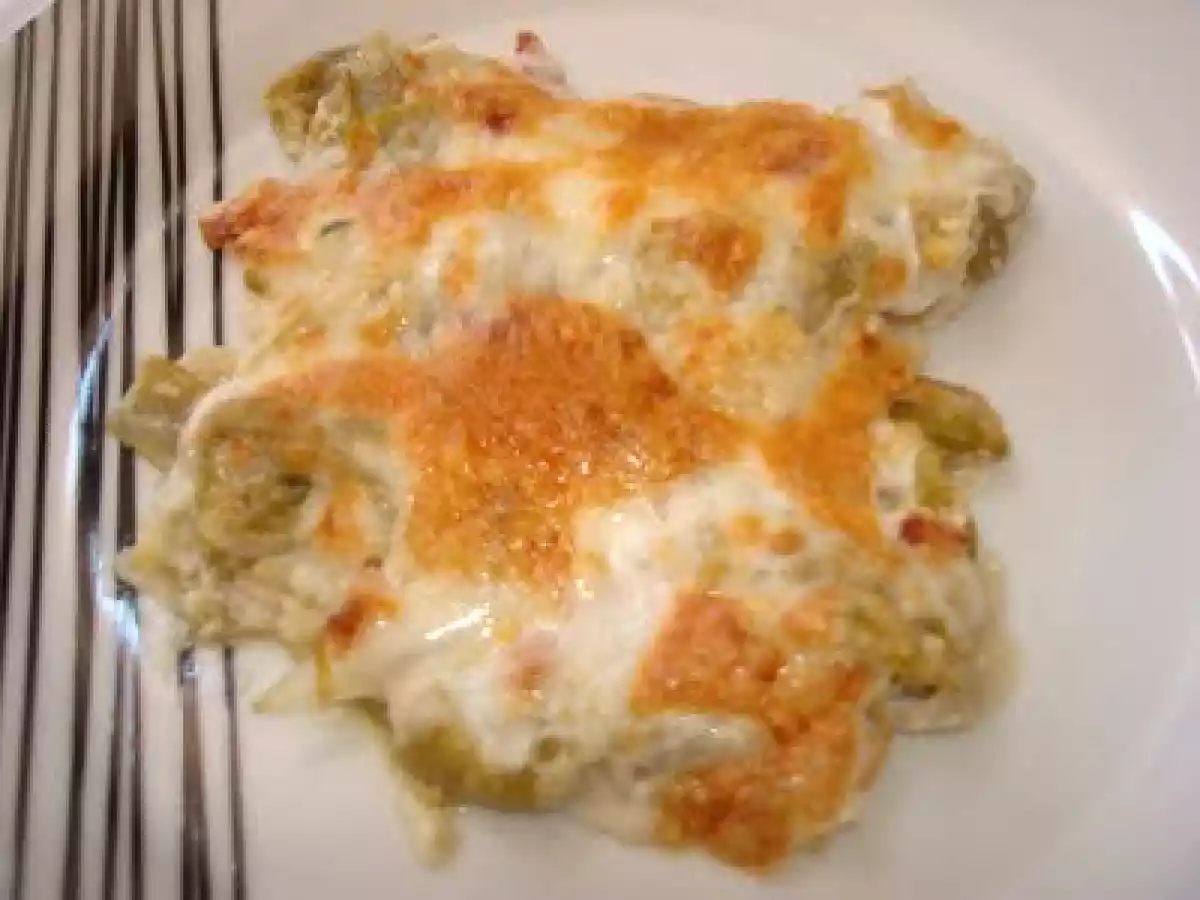Judías verdes a la carbonara gratinadas