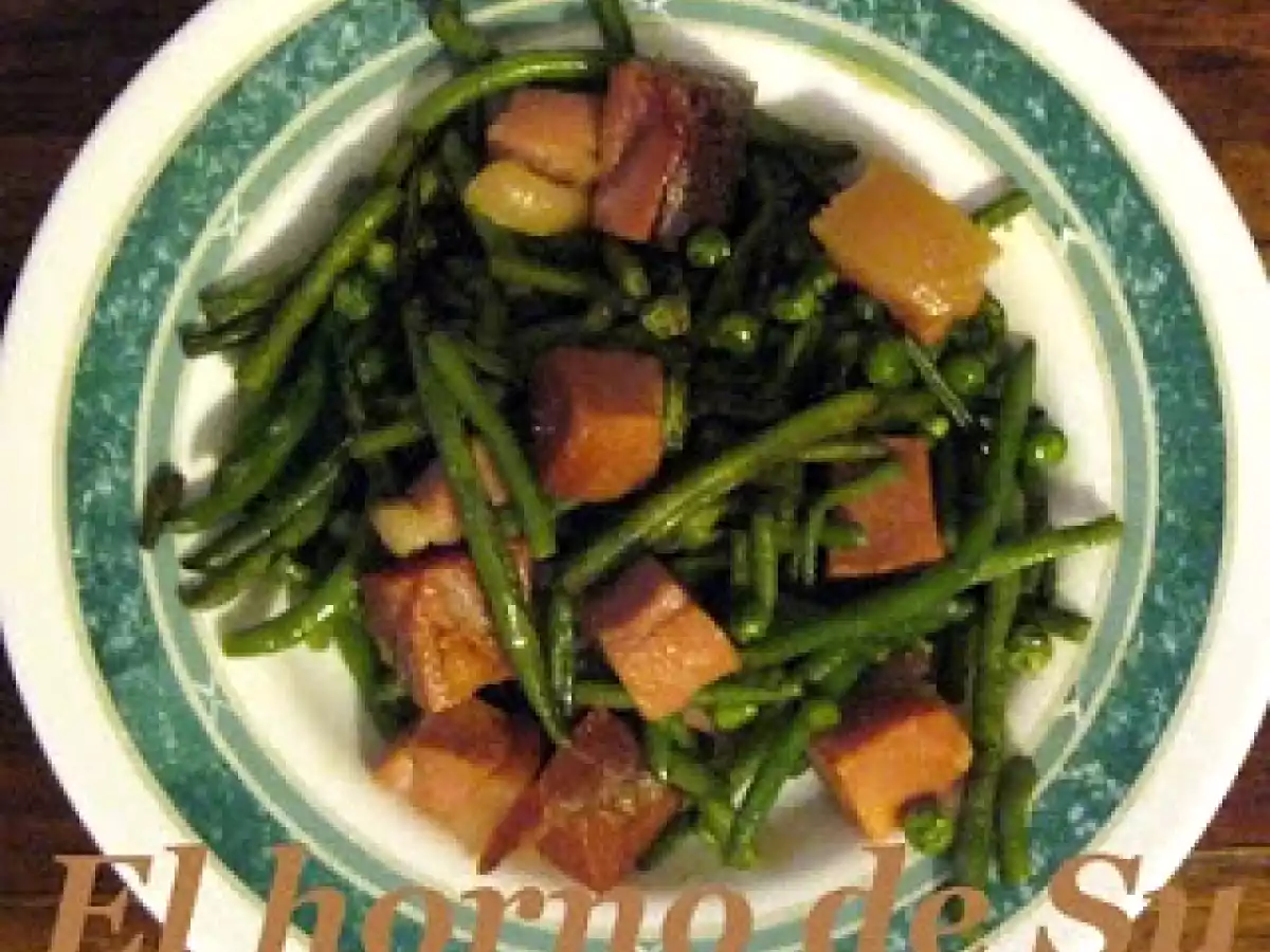 Judías y guisantes con jamón