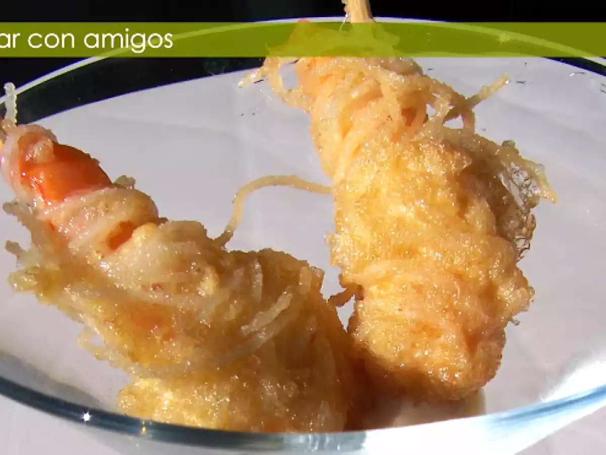 Langostinos con fideos de arroz