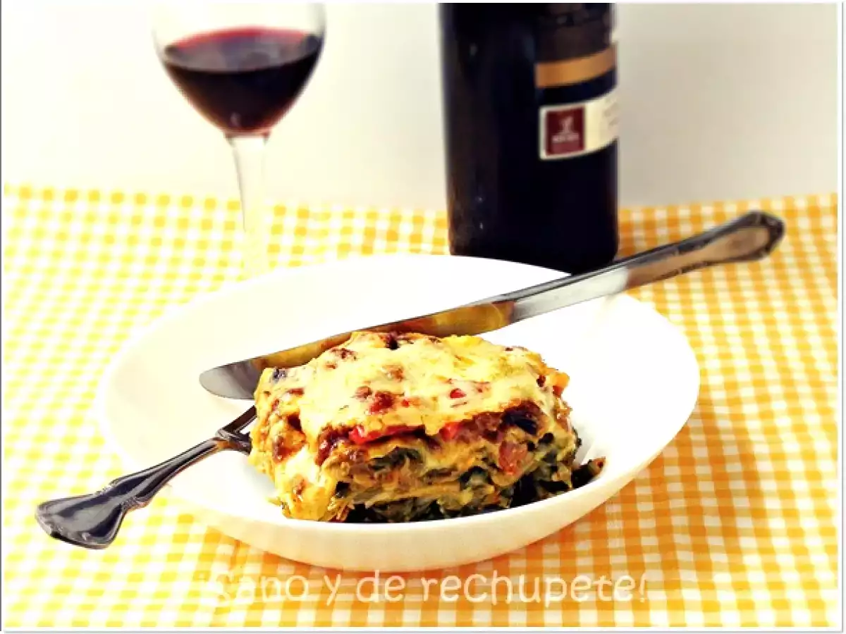 Lasaña de acelgas con chorizo (pasta fresca)