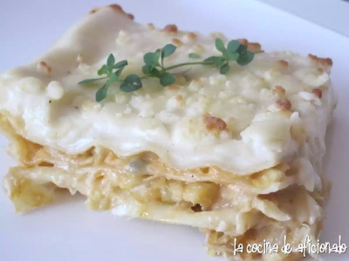 Lasaña de bacalao y gambas