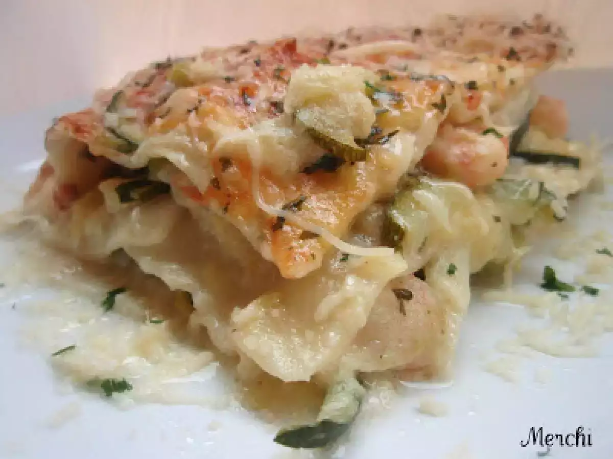 Lasaña de calabacín, ajetes y gambas - foto 4
