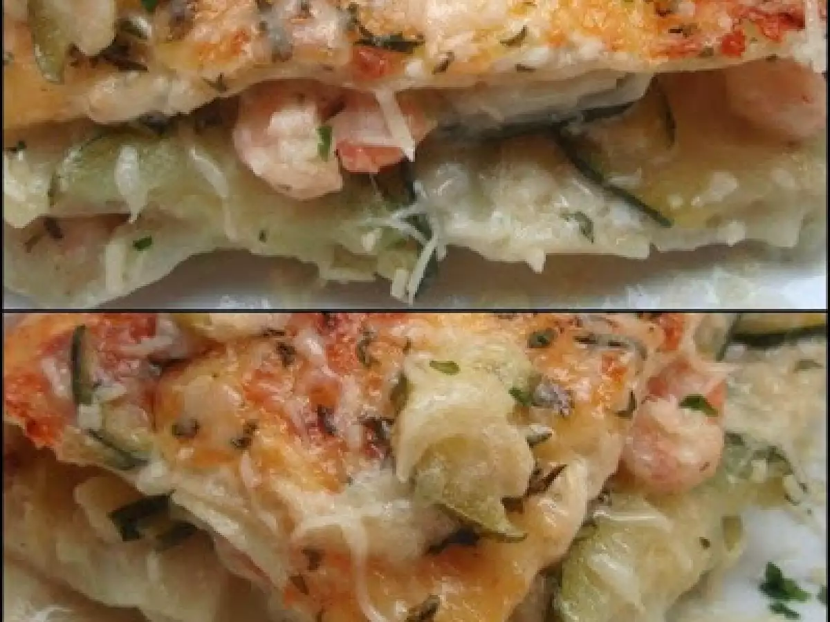 Lasaña de calabacín, ajetes y gambas - foto 5