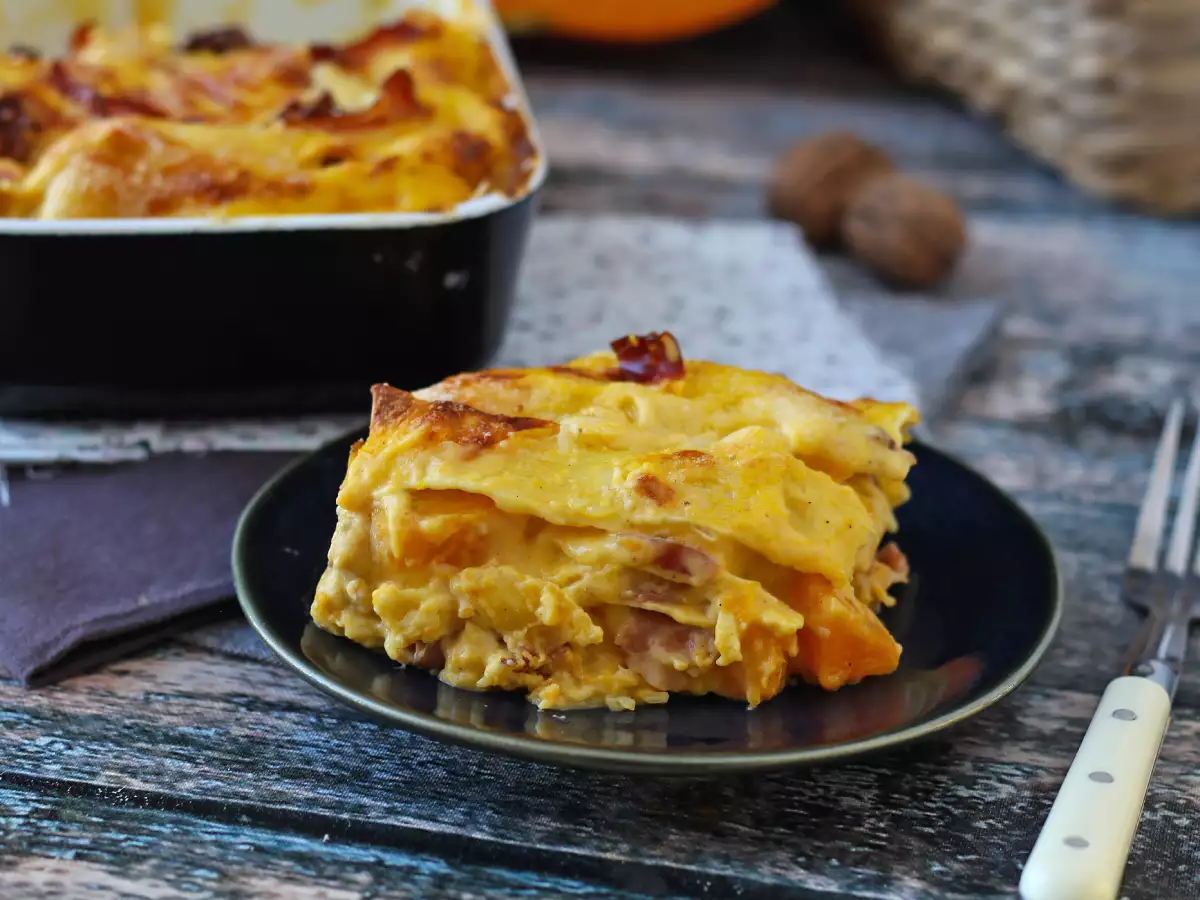 Lasaña de calabaza, speck y nueces: cremosa y con un punto crujiente - foto 4