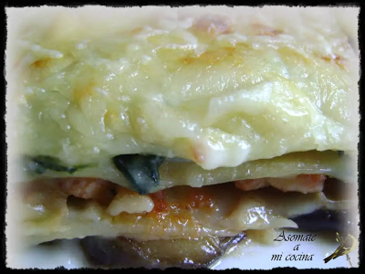 Lasaña de carne, espinacas y berenjena - foto 2