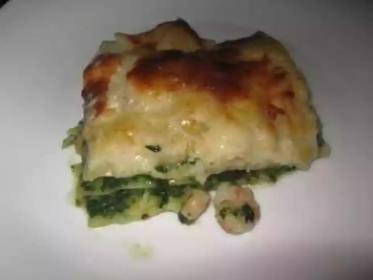 Lasaña de espinacas y gambas