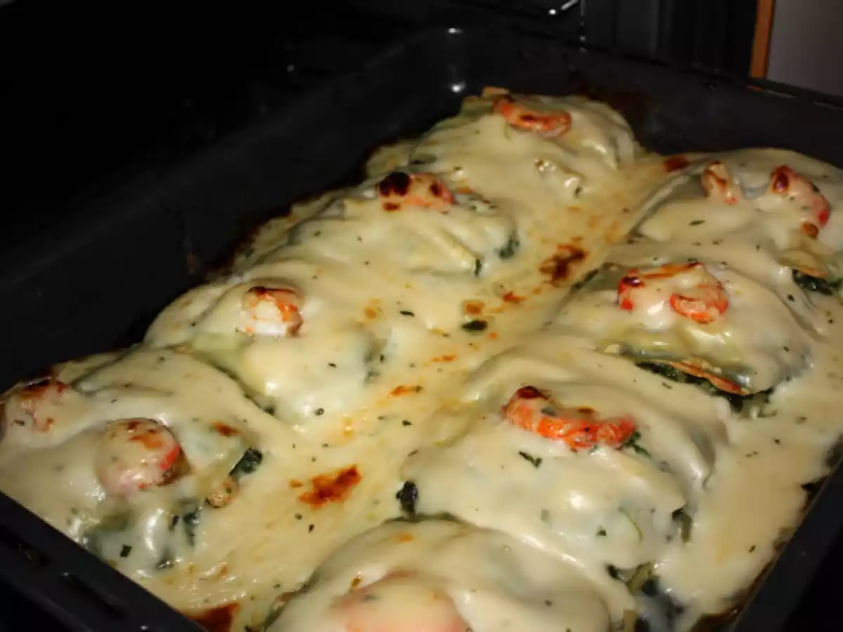 Lasaña de espinacas y gambas (la lasaña que más me gusta)