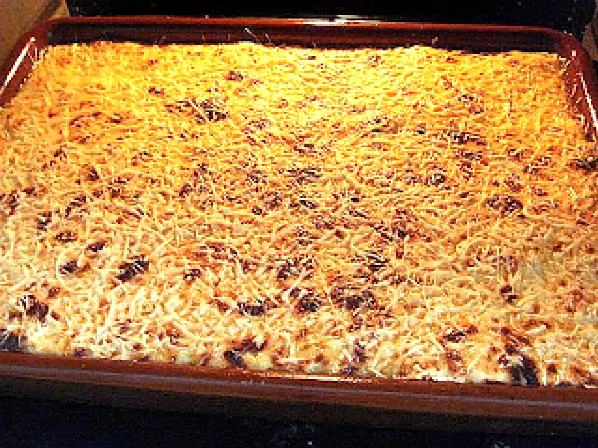 LASAÑA DE PISTO DE CALABAZA Y BACALAO CON PUERROS