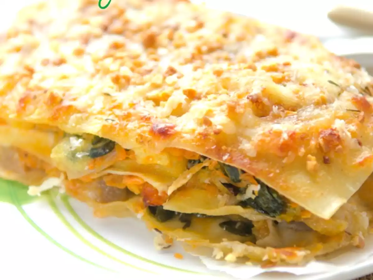 Lasaña vegetal de espinacas y lentejas