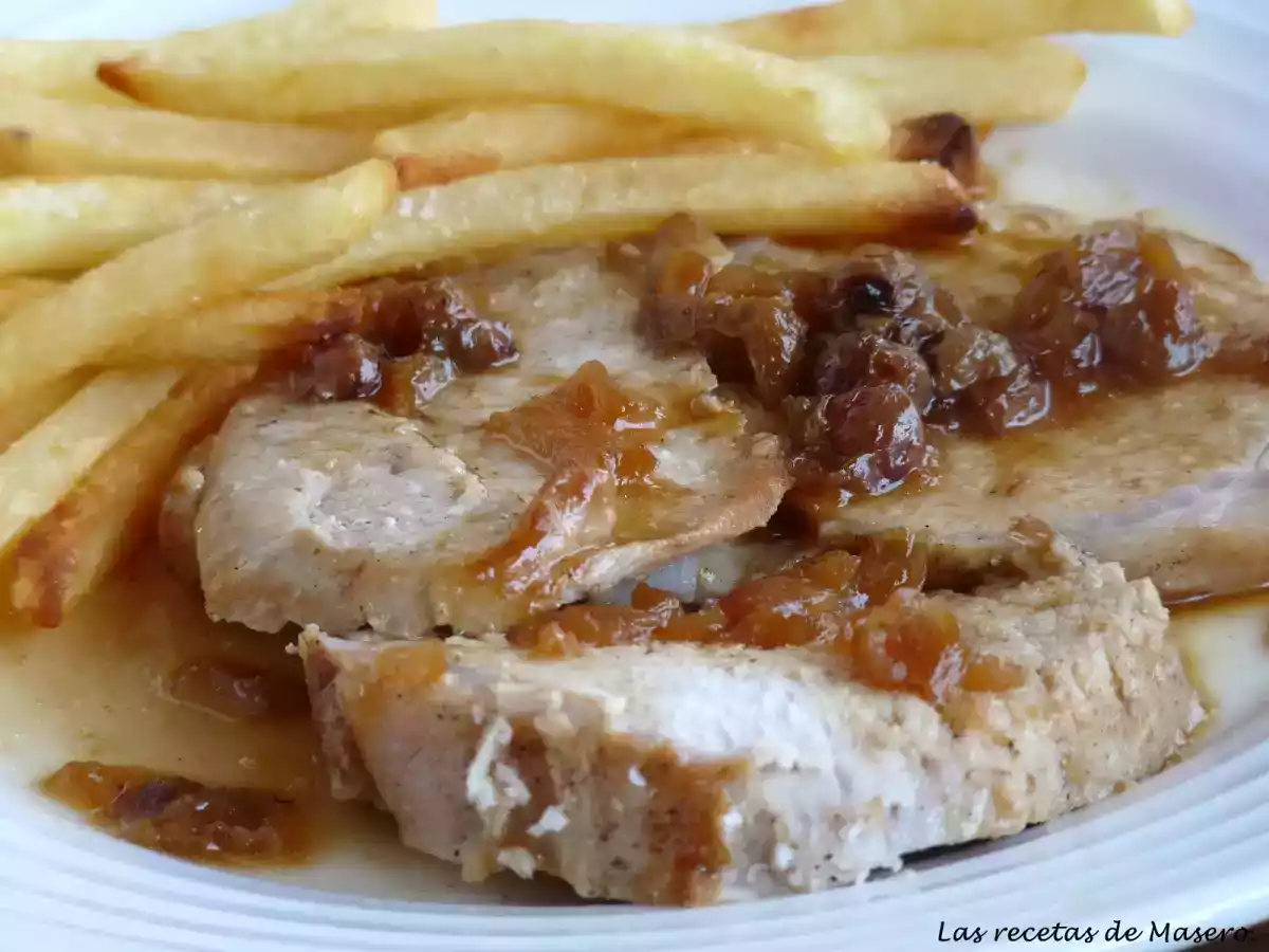 Lomo a la cerveza con pasas