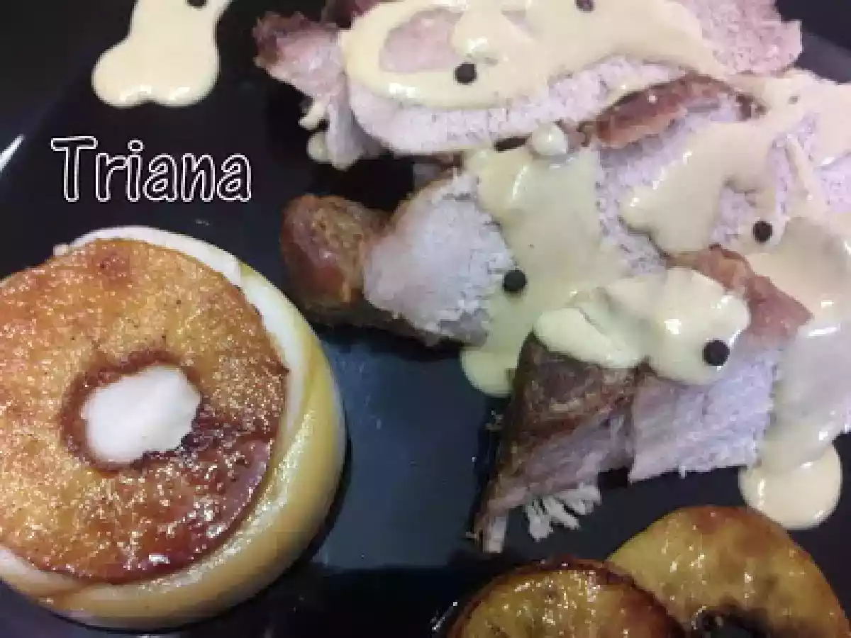 Lomo asado a la mostaza de Dijon con manzanas caramelizadas