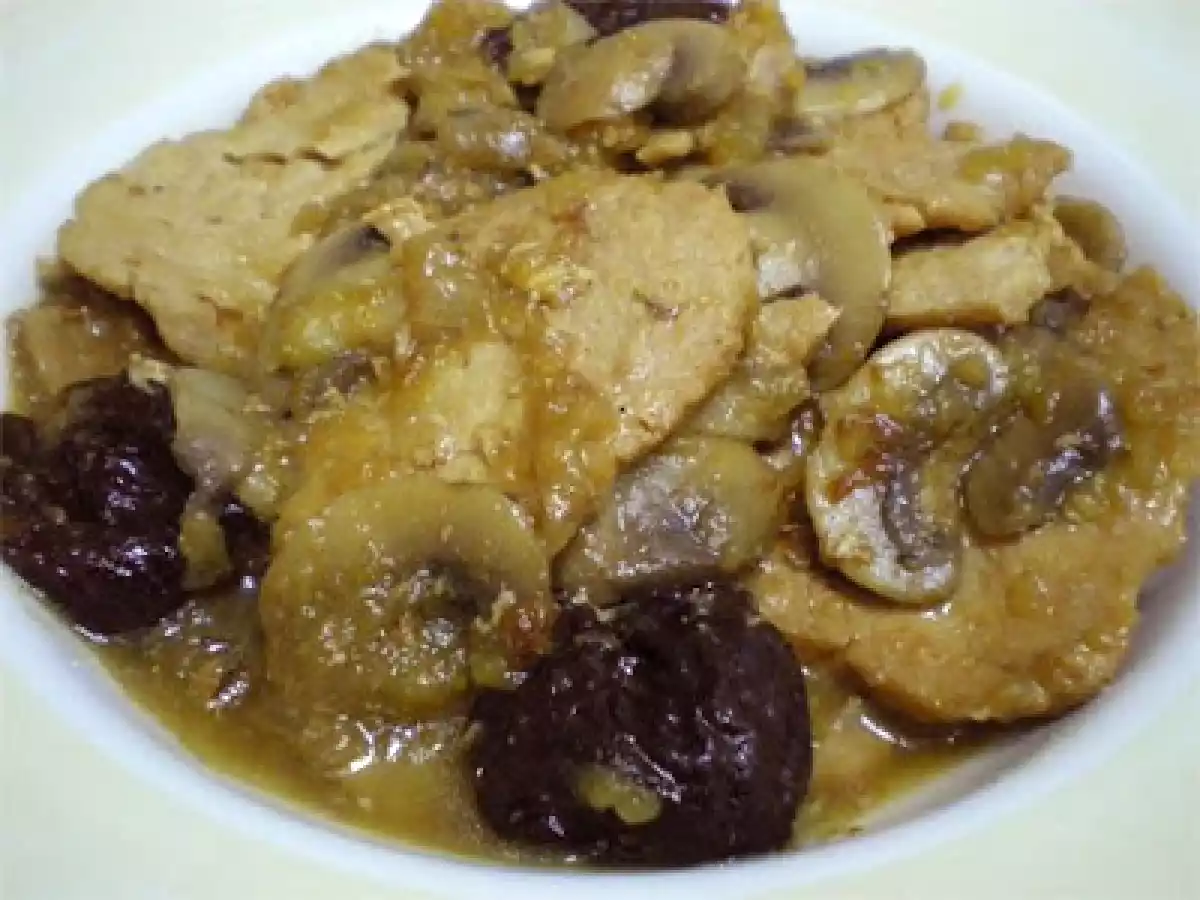 Lomo de cerdo agridulce con champiñones