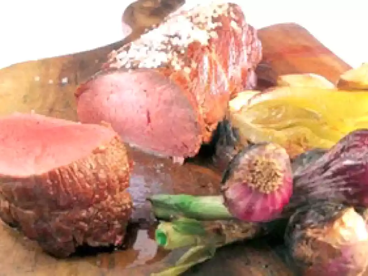 Lomo de Ternera a la sal con verduras al grill