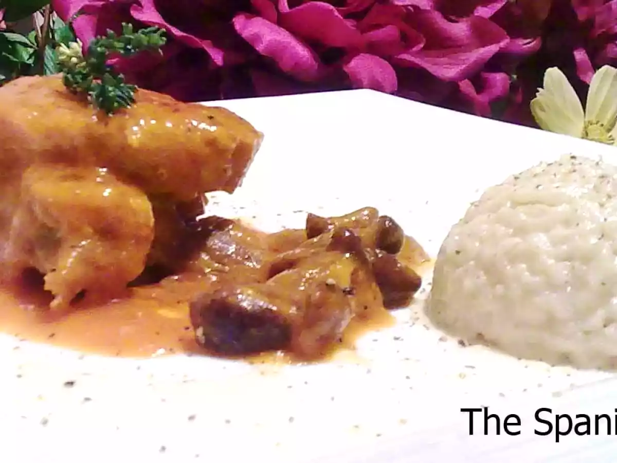 Lomo iberico con salsa de zanahorias y setas