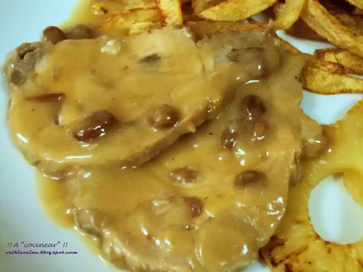 Lomo mechado de jamón y pasas (en olla rápida)