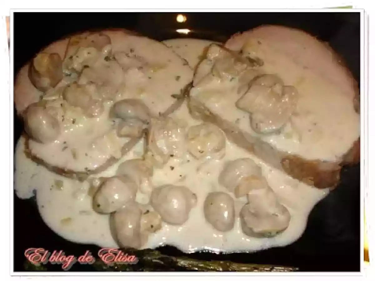 Lomo relleno de carne con salsa de champiñones