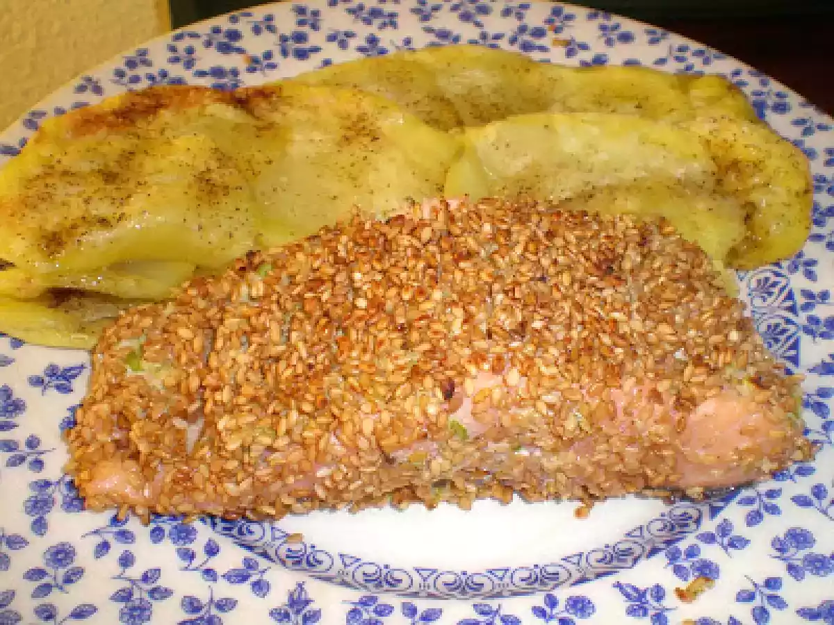 Lomos de salmón con costra de sésamo, lima y cilantro