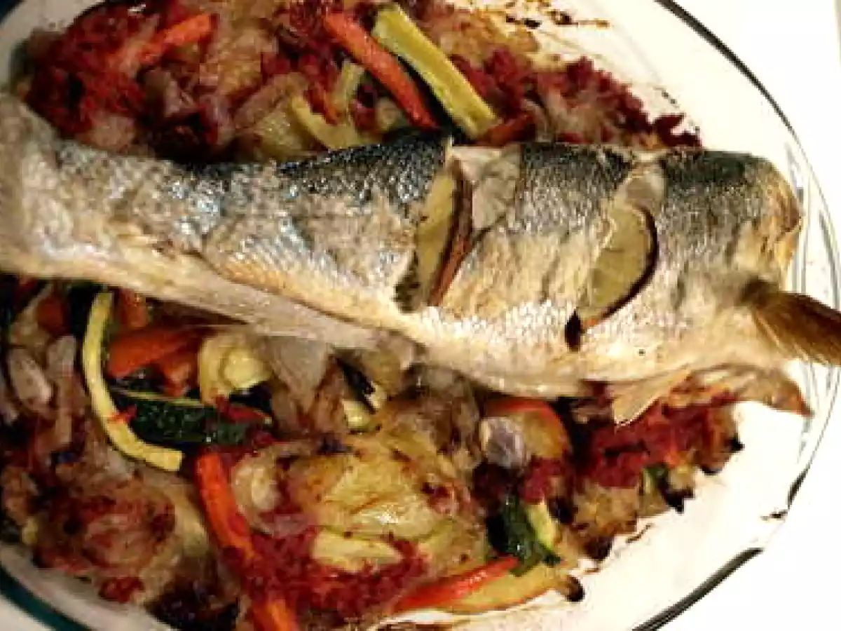 Lubina al horno y verduras
