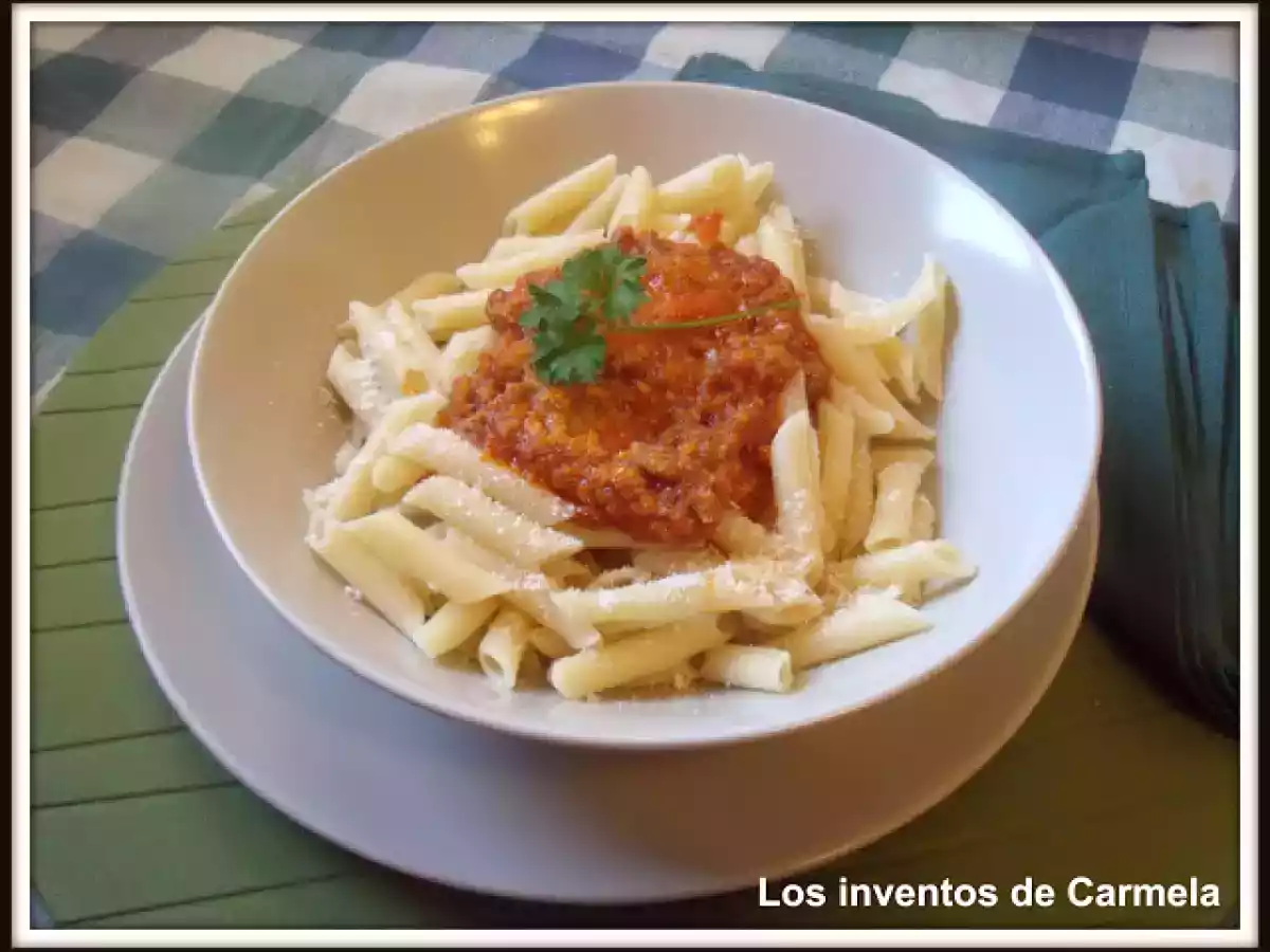 Macarrones con carne picada y chorizo
