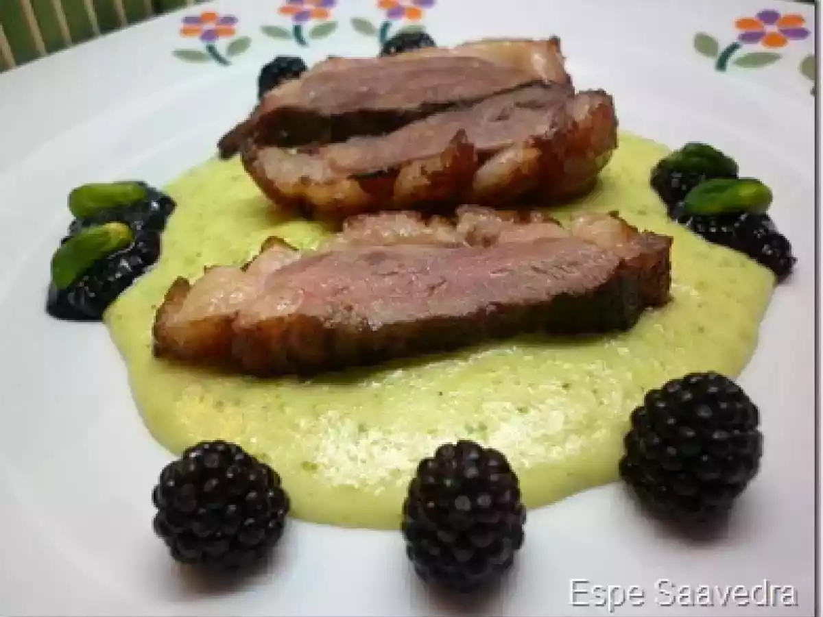 Magret de pato a la salsa de pistachos