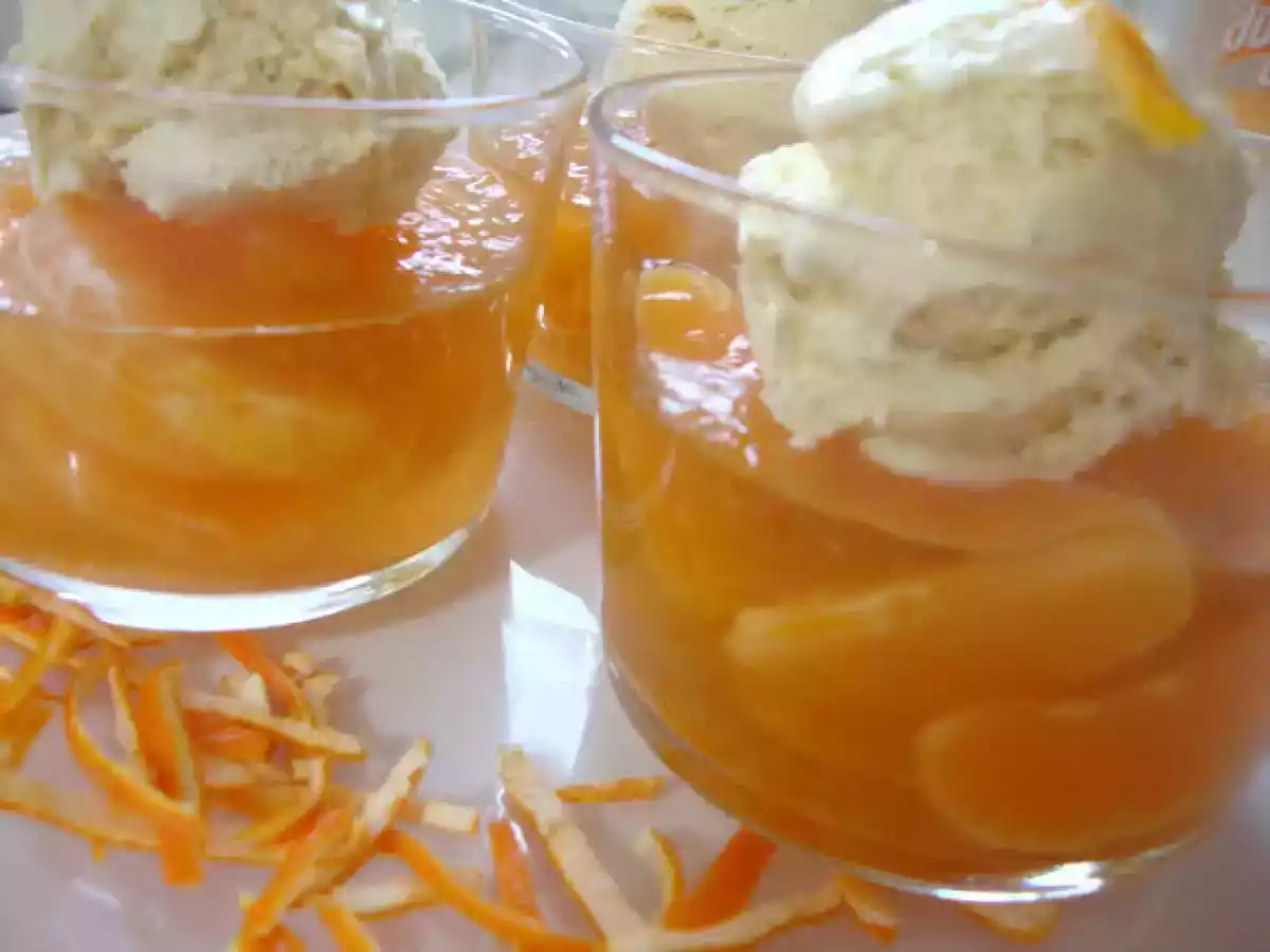 Mandarinas en gelatina de té verde a la menta
