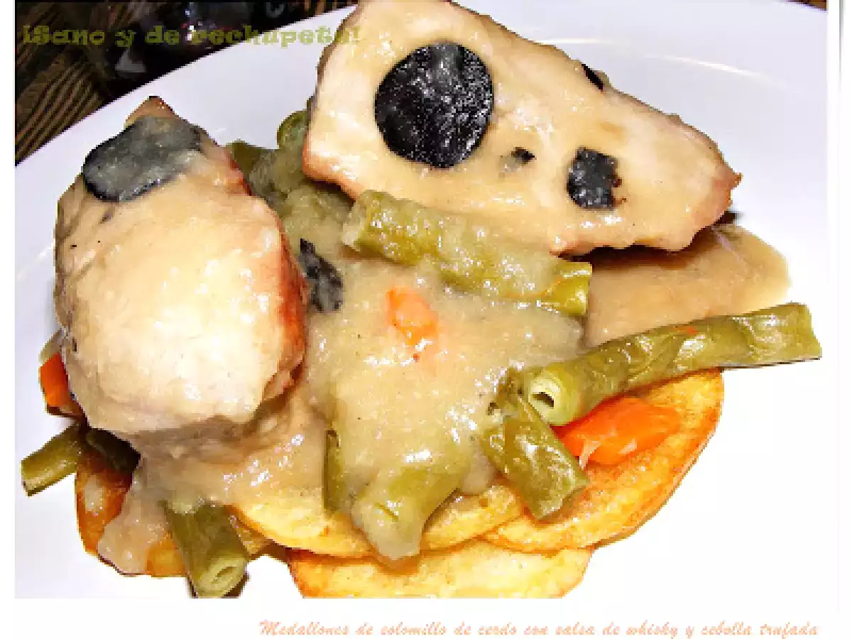 Medallones de solomillo de cerdo con salsa de whisky y cebolla trufada - foto 3