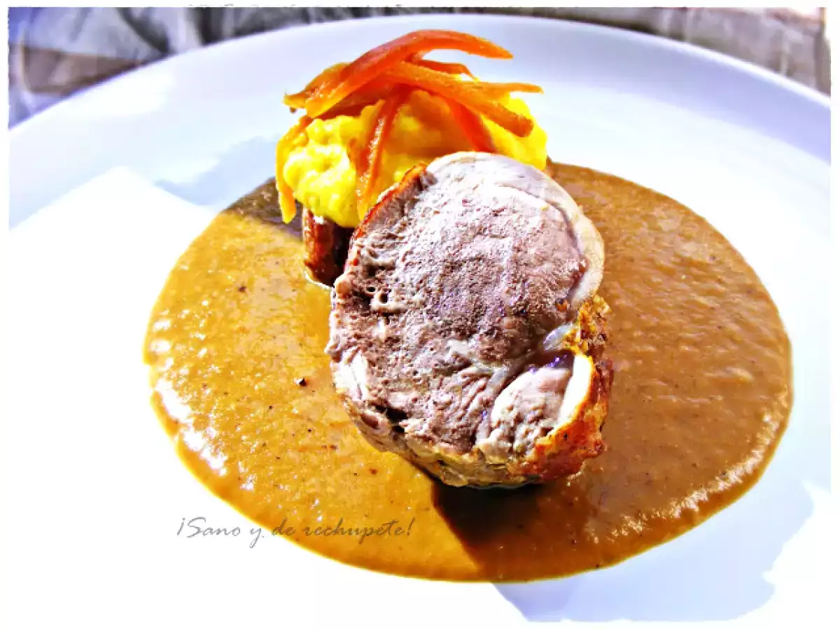 Medallones de solomillo de cerdo sobre crema de curry-mango y puré de papas a la cúrcuma - foto 2