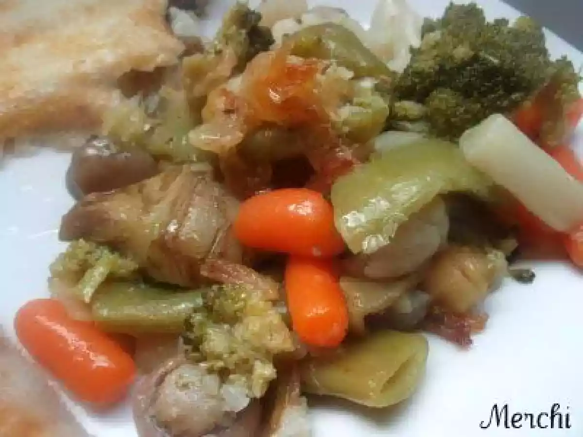 Meiga a la plancha con menestra de verduras