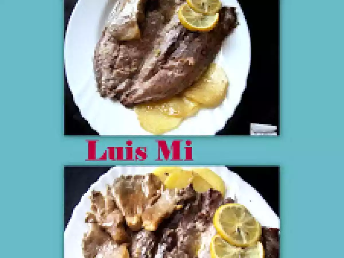 Melva al horno con patatas y setas