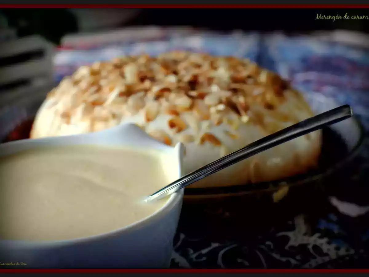 Merengón de caramelo y crema inglesa