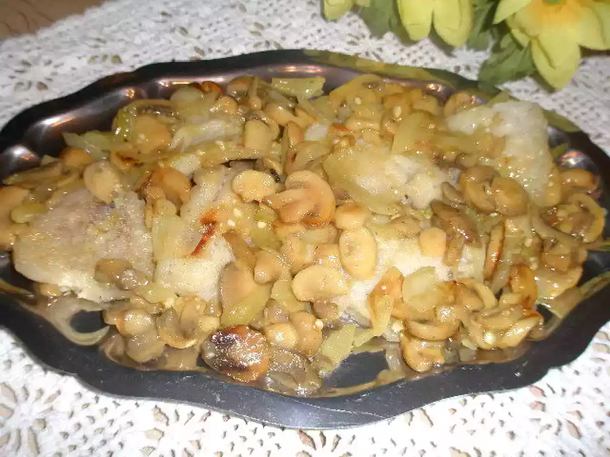 Mero con champiñones en el microondas