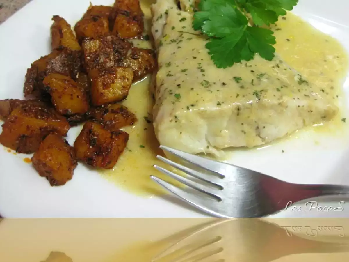 Mero con Salsa de Mango acompañado de Patatas al estilo Cajún